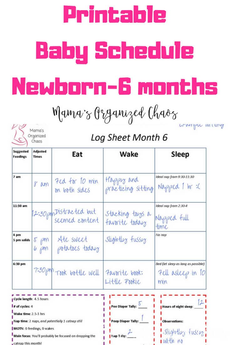 infant daily schedule chart